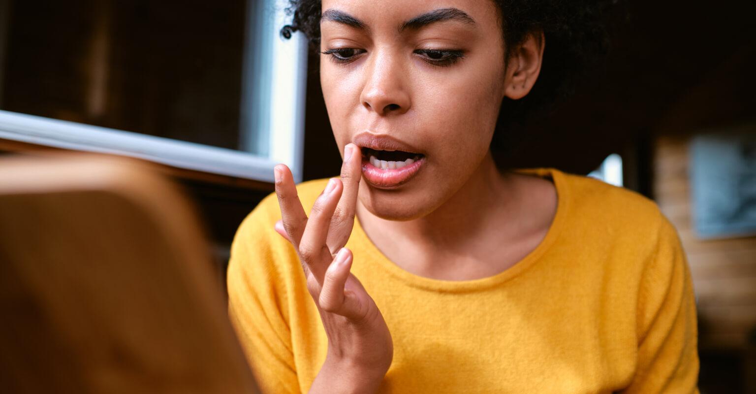 Woman with treated cold sores